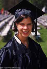 A woman in graduation gown; Size=180 pixels wide